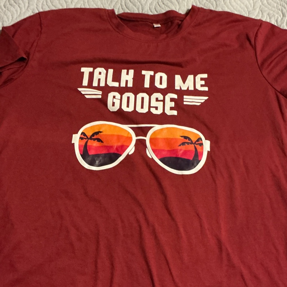 Talk To Me Goose Graphic Tee - Maroon with Sunset Sunglasses